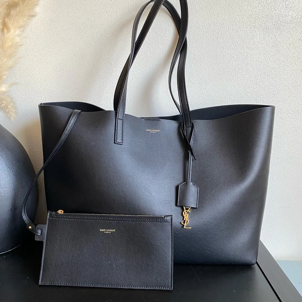 EUC YSL Saint Laurent East West Supple Leather Shopping Tote Black - Picture 1 of 14